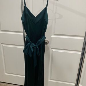 Forest Green Velvet Slip Dress with Satin Shash